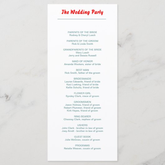 Programme de mariage (Dos)