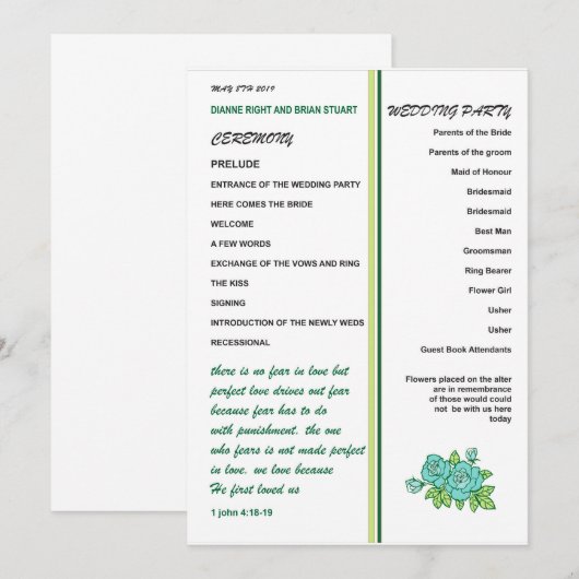 PROGRAMME DE MARIAGE (Devant / Derrière)