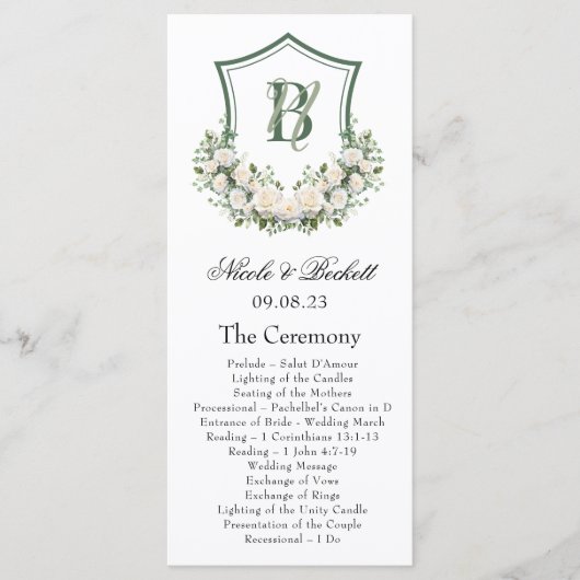 Programme de mariage à armoiries de fleurs blanche (Devant)