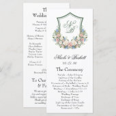 Programme de mariage à armoiries florales bleu pou (Devant / Derrière)