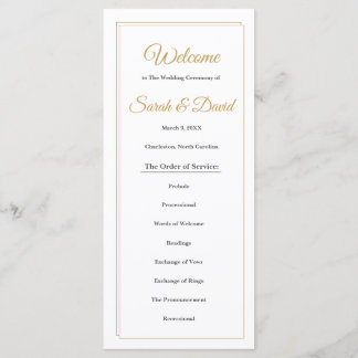 Programme de mariage à bordure dorée minimaliste