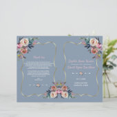 Programme de mariage à cadre doré avec fleurs rose (Debout devant)