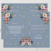 Programme de mariage à cadre doré avec fleurs rose (Devant / Derrière)