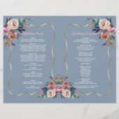 Programme de mariage à cadre doré avec fleurs rose (Dos)