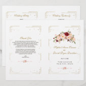 Programme de mariage à cadre doré et fleurs roses (Devant / Derrière)