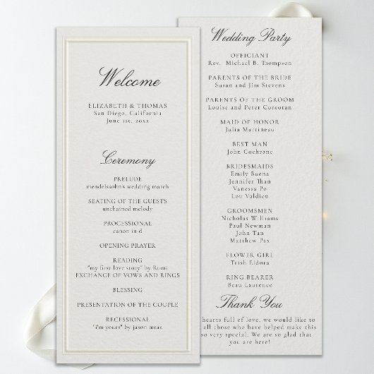 Programme de mariage à cadre écru classique modern