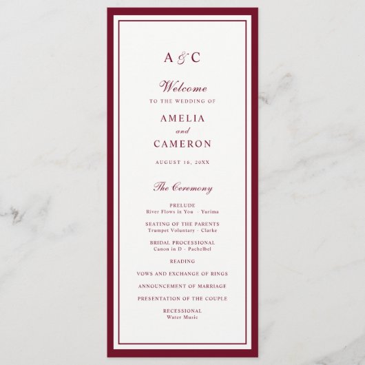 Programme de mariage à cadre élégant classique bor (Devant)