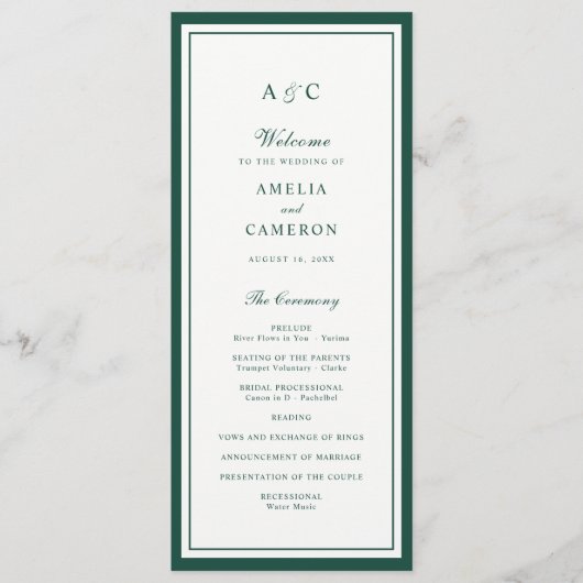 Programme de mariage à cadre élégant classique cou (Devant)