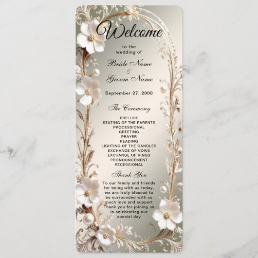 Programme de mariage à cadre floral blanc orné (Devant)