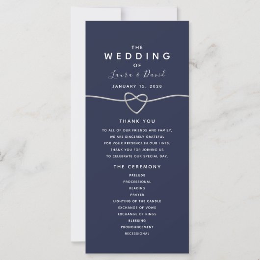Programme de mariage à calligraphie bleu marine (Devant)