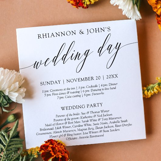 Programme de mariage à calligraphie délicate