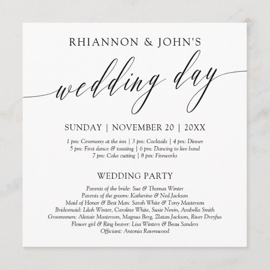 Programme de mariage à calligraphie délicate (Devant)