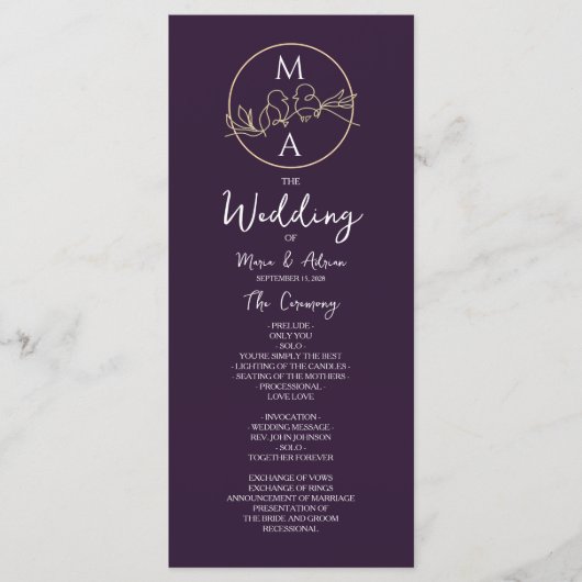 Programme de mariage à calligraphie élégante (Devant)