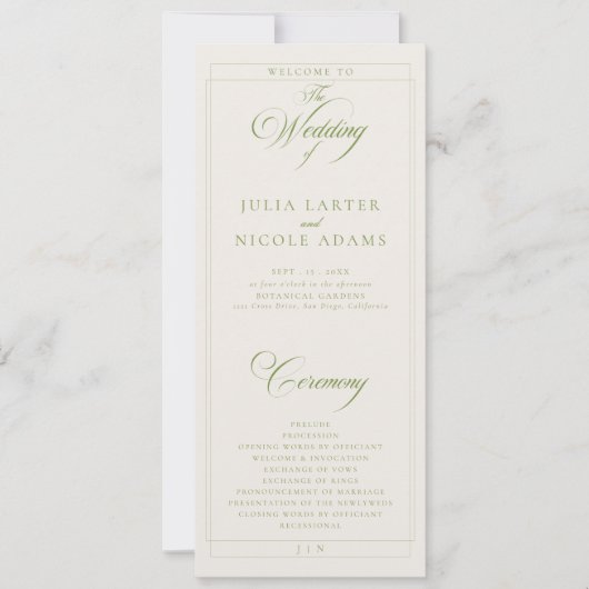 Programme de mariage à calligraphie en ivoire vert (Devant)