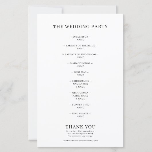 Programme de mariage à calligraphie monogramme cla (Dos)