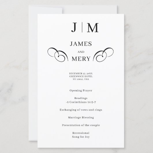 Programme de mariage à calligraphie monogramme cla (Devant)
