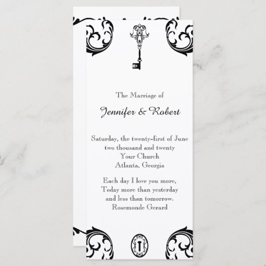 Programme de mariage à clé noire et blanche (Devant / Derrière)