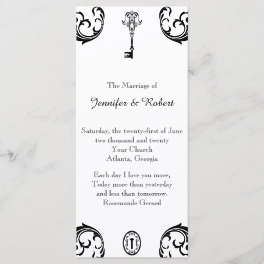 Programme de mariage à clé noire et blanche (Devant)