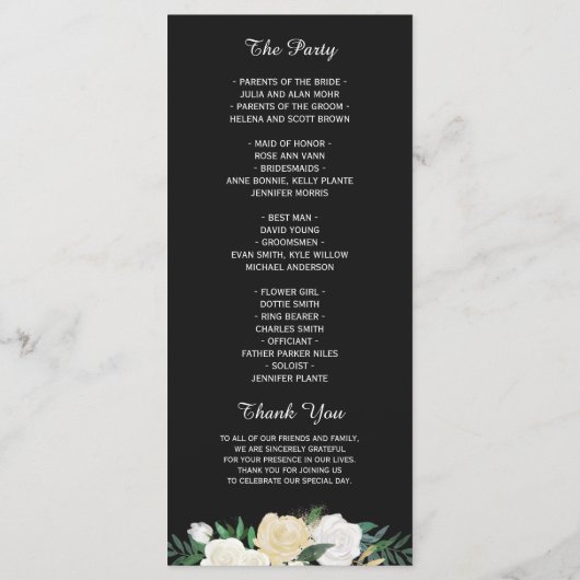 Programme de mariage à cordes florales d'ivoire ru (Dos)