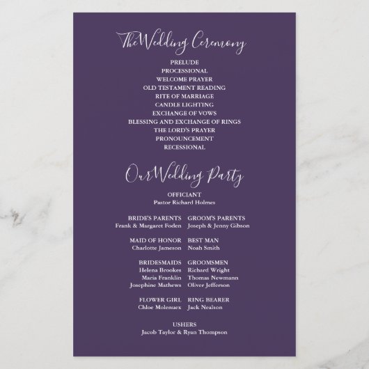 Programme de mariage à cordes violettes (Dos)