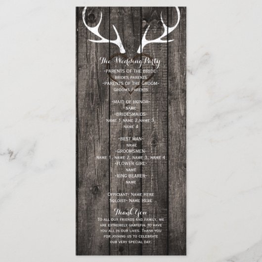 Programme de mariage à cornes de cerf rustiques et (Dos)