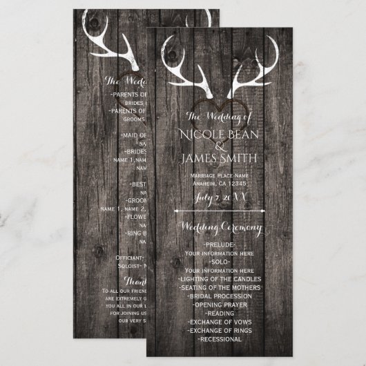 Programme de mariage à cornes de cerf rustiques et (Devant / Derrière)