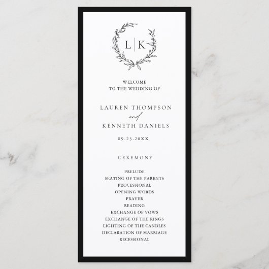 Programme de mariage à couronne de monogramme clas (Devant)