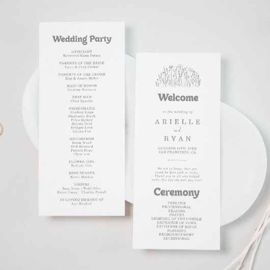 Programme de mariage à fleurs sauvages grises mini
