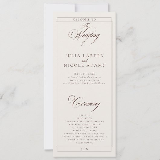 Programme de mariage à la calligraphie ivoire choc (Devant)