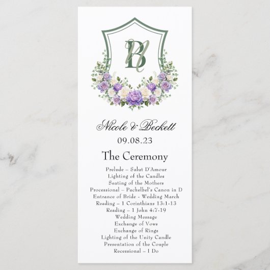 Programme de mariage à la crête florale blanche vi (Devant)