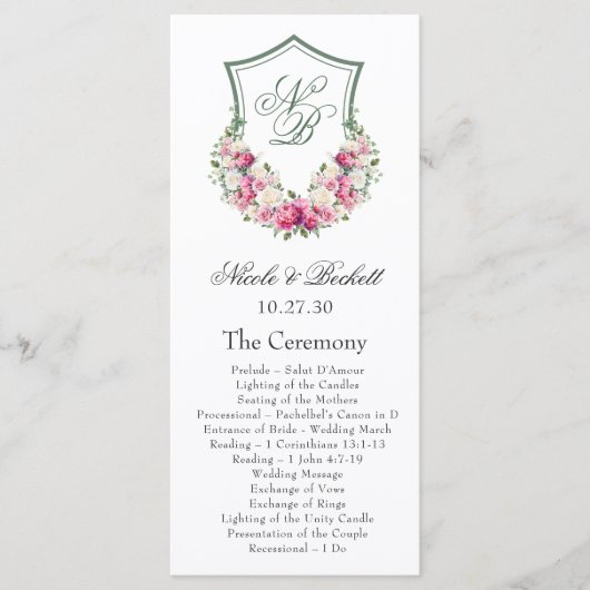 Programme de mariage à la crête florale rose (Devant)