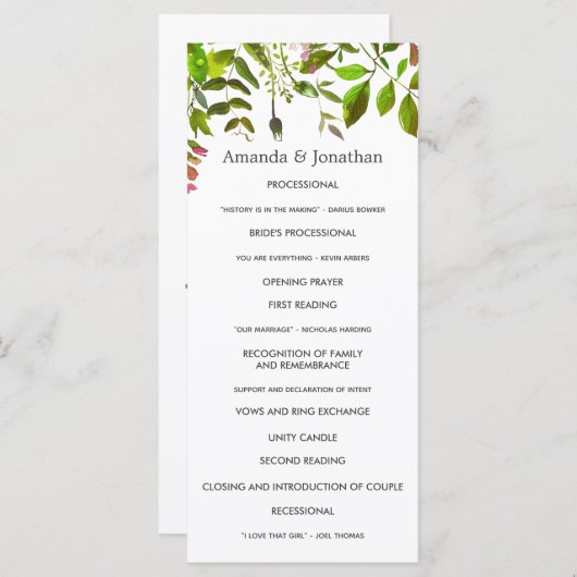 Programme de mariage à la feuille de printemps aqu (Devant / Derrière)