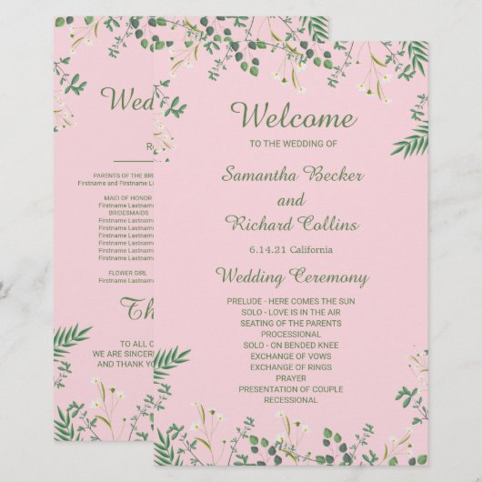 Programme de mariage à la frontière florale (Devant / Derrière)