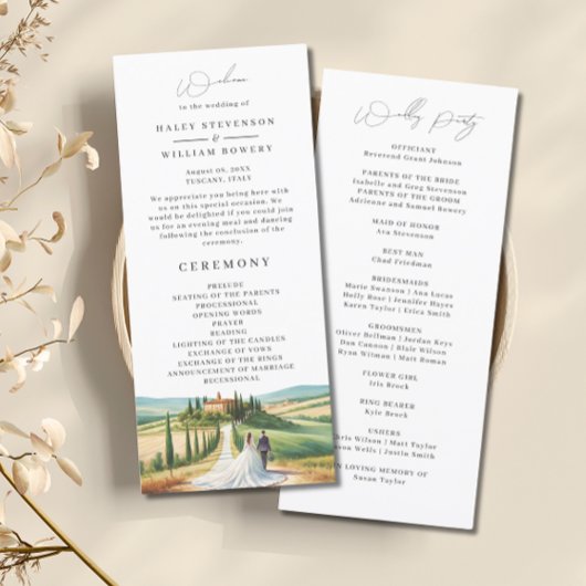 Programme de mariage à la Toscane Italie aquarelle