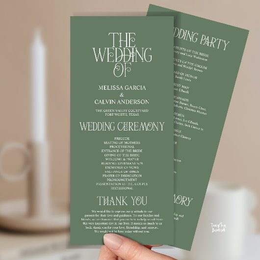 Programme de mariage à la typographie élégante ver