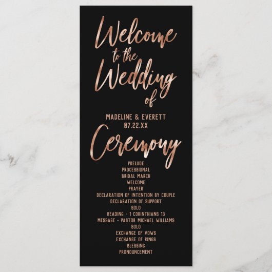 Programme de mariage à la typographie moderne en o (Devant)
