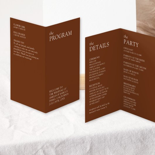 Programme de mariage à la typographie moderne et é