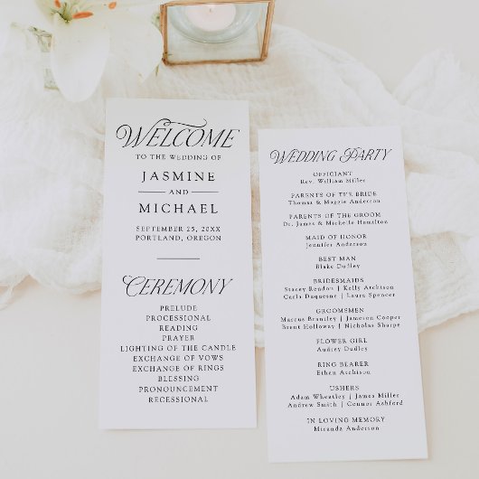 Programme de mariage à la typographie noire élégan