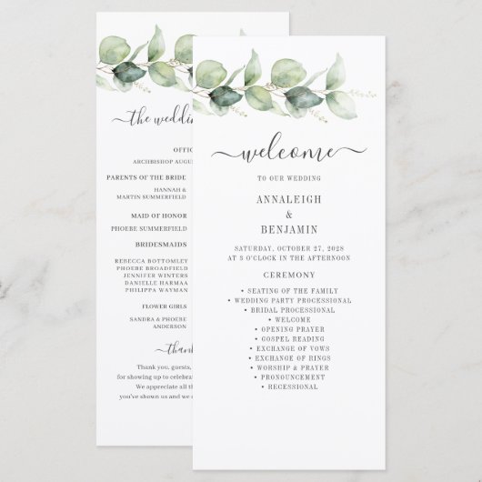 Programme de mariage à la verdure d'eucalyptus bot (Devant / Derrière)