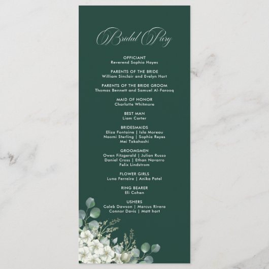 Programme de mariage à la verdure émeraude moderne (Dos)