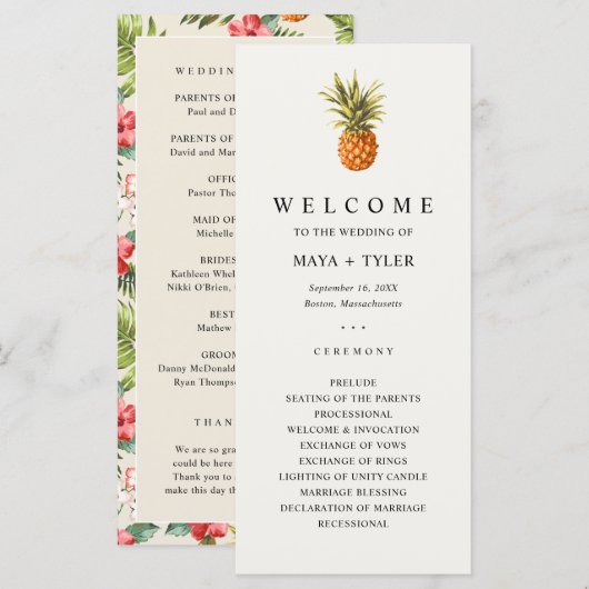Programme de mariage à la verdure et à l'ananas tr (Devant / Derrière)