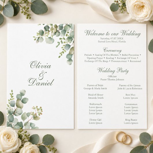 Programme de mariage à la verdure moderne Eucalypt