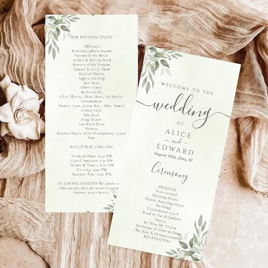 Programme de mariage à la verdure sage moderne en