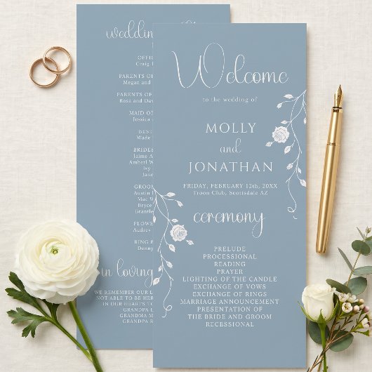 Programme de mariage à la vigne de rose bleue pous