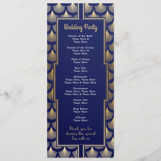 Programme de mariage à l'aquarelle Art déco doré d (Dos)