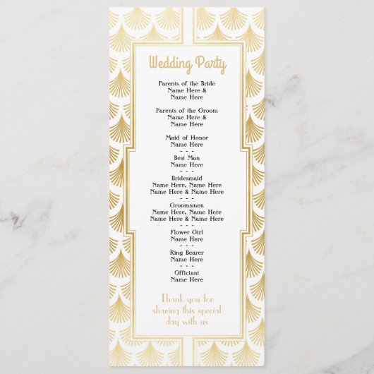 Programme de mariage à l'aquarelle Art déco or des (Dos)