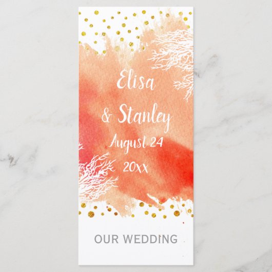 Programme de mariage à l'aquarelle avec récif cora (Devant)