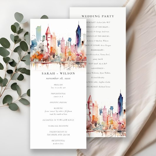 Programme de mariage à l'aquarelle de Chicago Illi