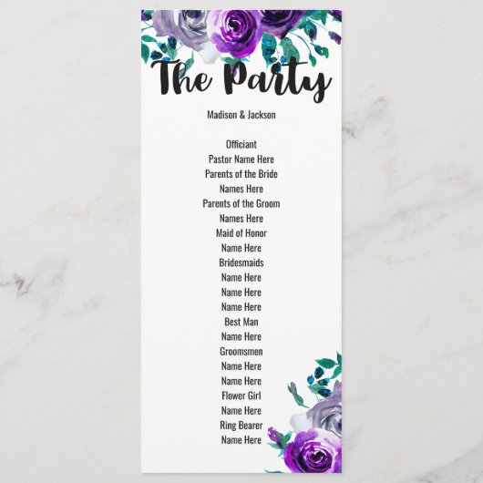 Programme de mariage à l'aquarelle de la Monnaie e (Dos)