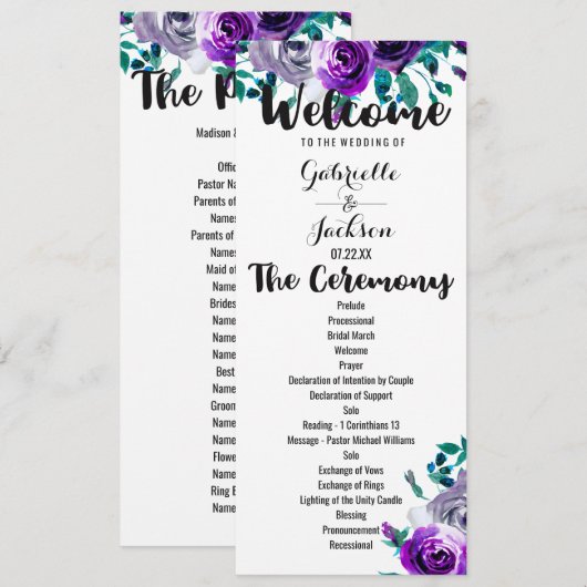 Programme de mariage à l'aquarelle de la Monnaie e (Devant / Derrière)